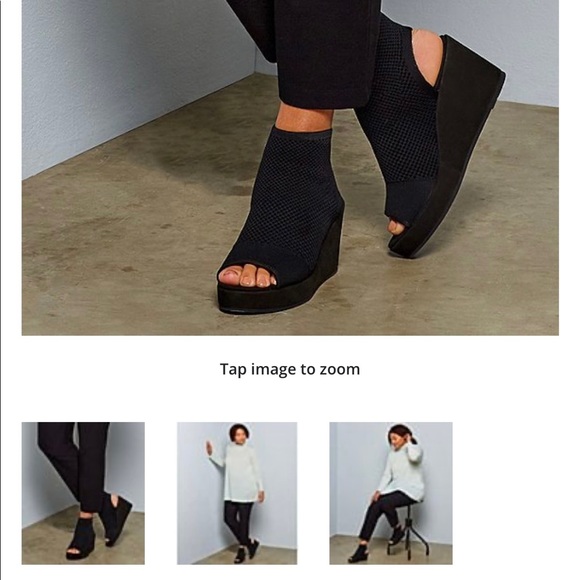 Eileen Fisher Shoes - Eileen Fisher NEW Warrick Stretch Knit Peep Toe Open Back Platform Wedges Sz 9